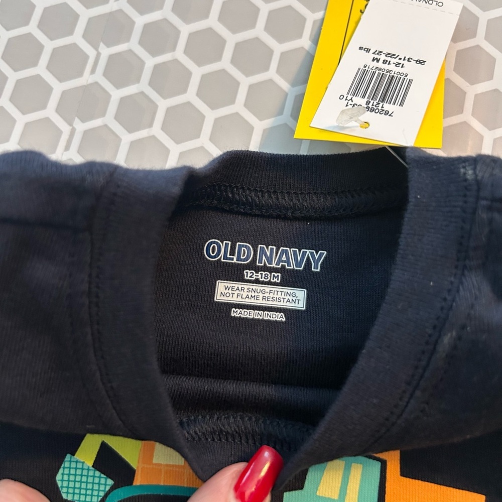 NWT Old Navy Navy with Teal & Orange Truck Graphic Pajama Set. Size 12-18M - Picture 6 of 8
